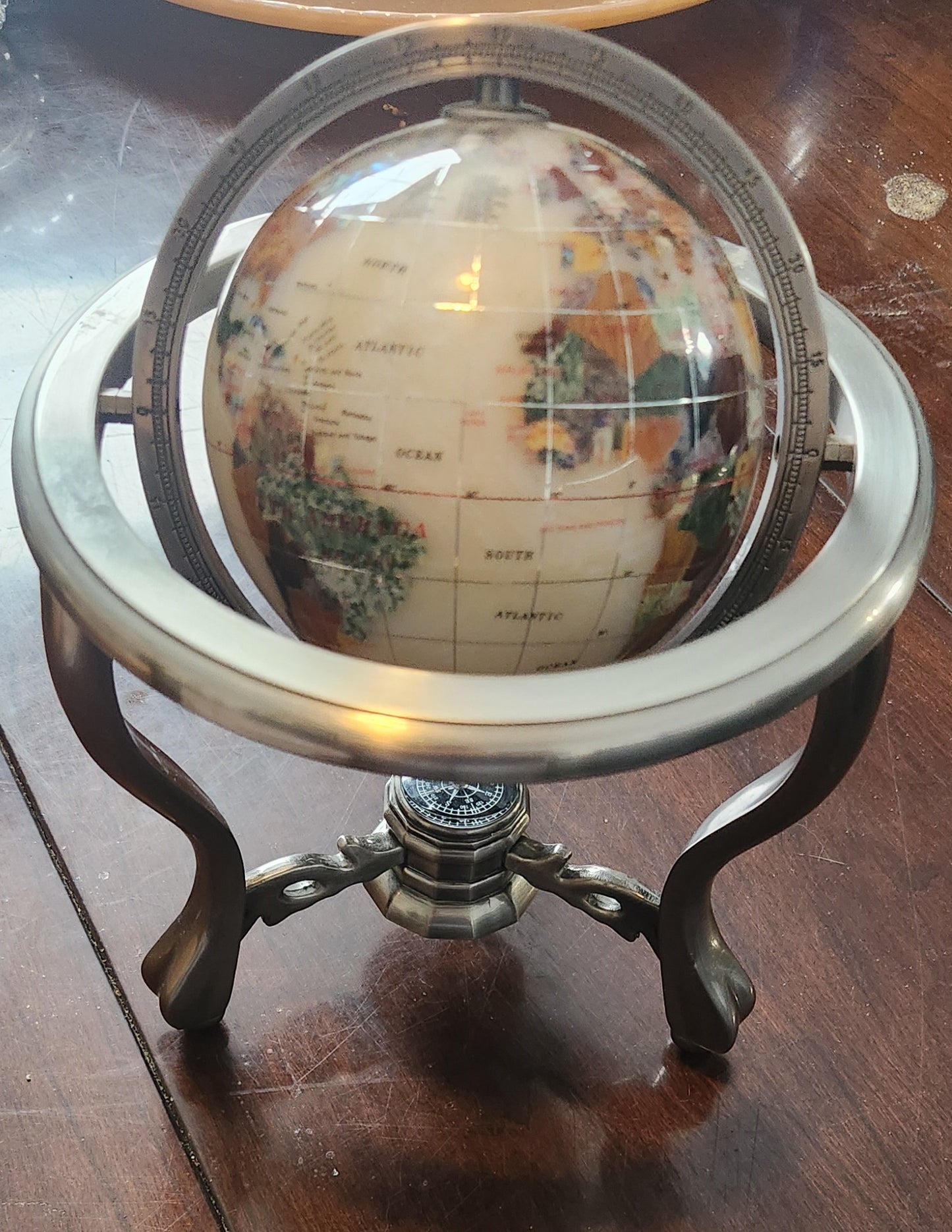 Precious Stones Globe in Stand with Compass