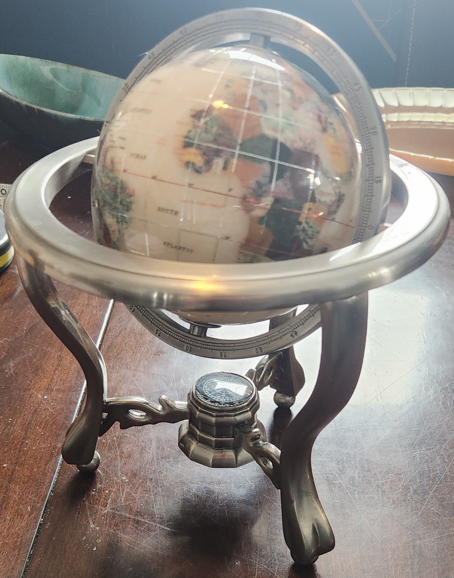 Precious Stones Globe in Stand with Compass